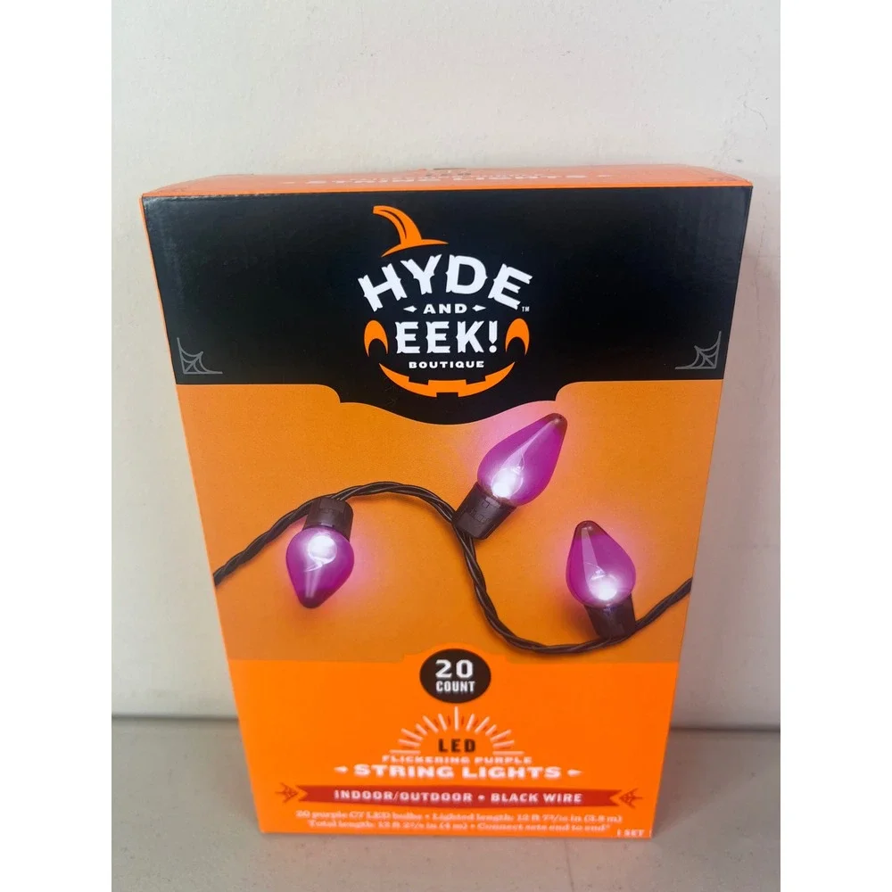 NEW 2026 Hyde & Eek Flickering Purple LED String Lights 20 LED C7 Bulb Halloween